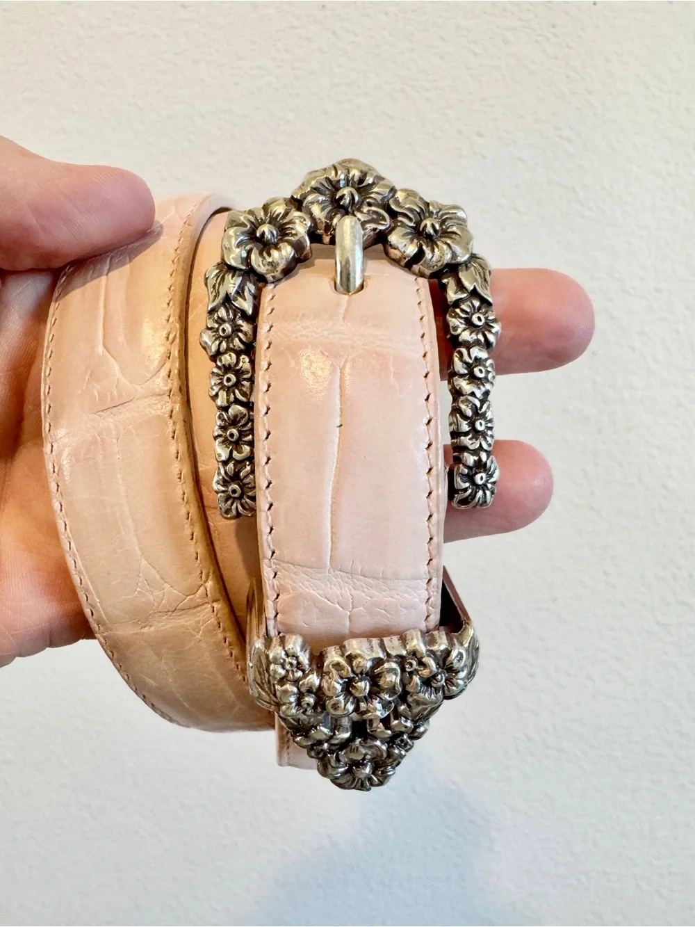 Brighton Floral Buckle Belt Women XL 36 Blush Pink Leather Western Statement H63